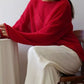Vibrant red boat neck dropped shoulder loose-knit sweater