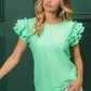 BiBi Birdseye texture layered ruffle top in mint green knit