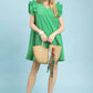 Umgee Seersucker Ruffle Shift Dress in green with ruffled sleeves