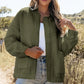 Olive green quilted bomber jacket with baseball collar and floral pattern