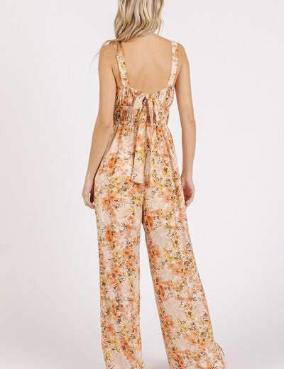 Mittoshop Flower Print Gathered Bust Sleeveless Jumpsuit Jumpsuits