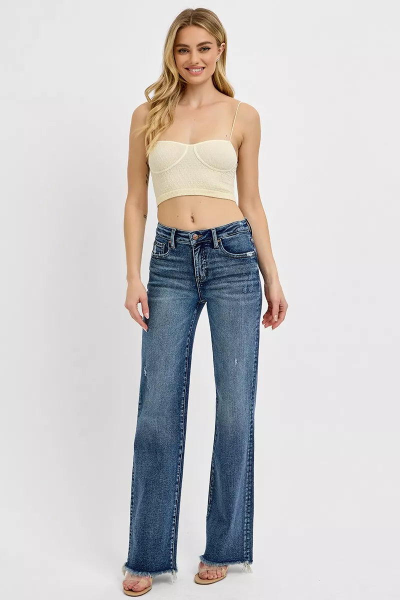 RISEN Full Size Tummy Control High Rise Long Straight Jeans Plus Size | Jeans Daverri Fashions