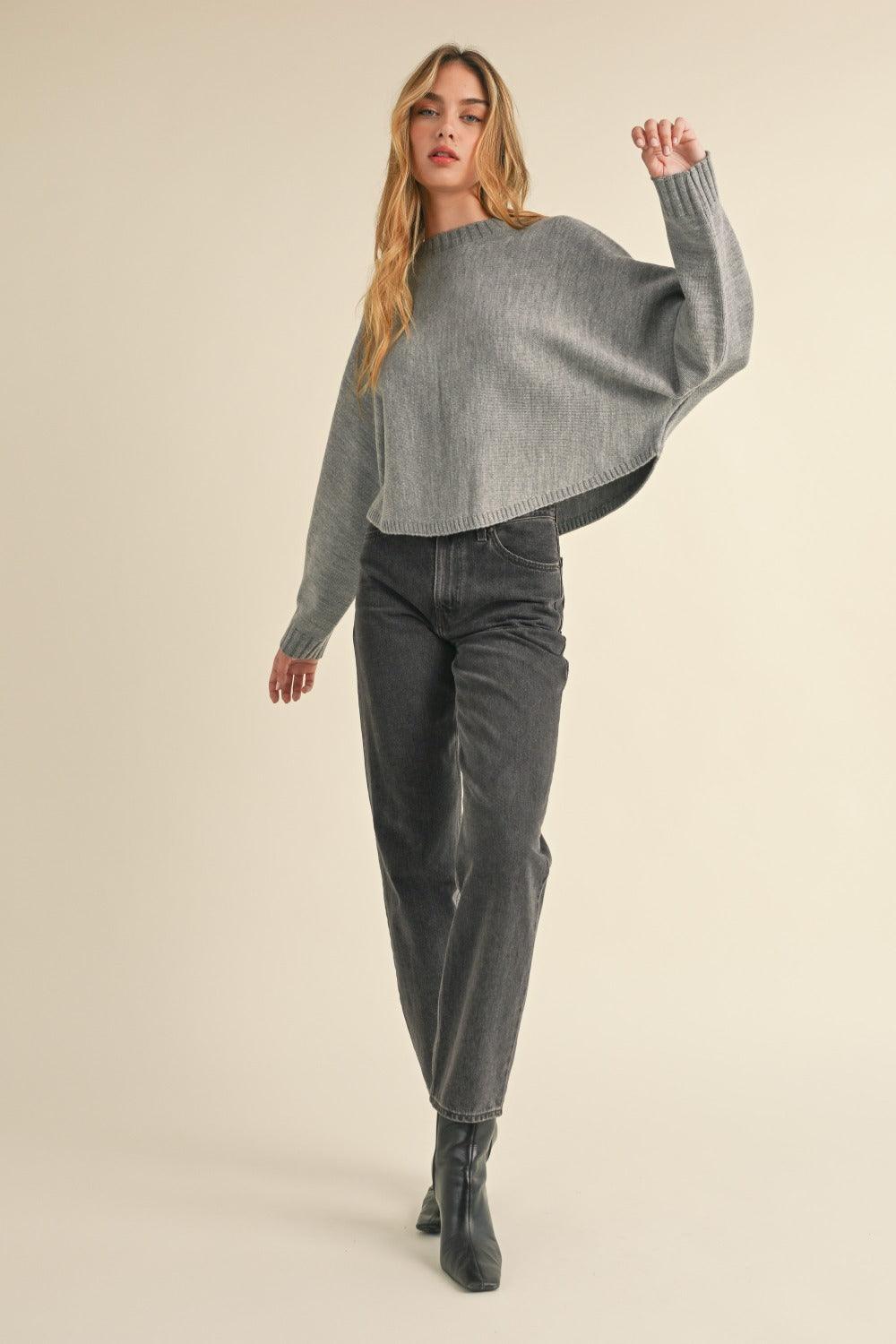 Mable Round Neck Dolman Sleeve Cropped Sweater | Sweaters Daverri Fashions