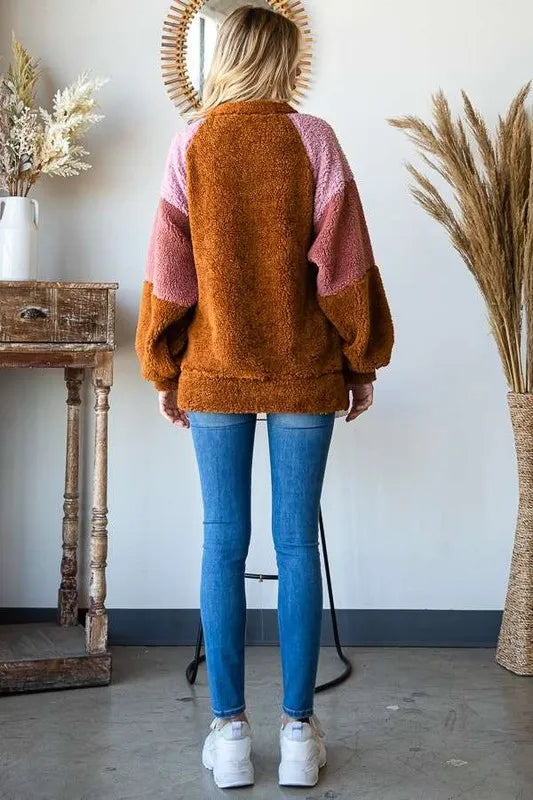Culture Code Color Block Faux Fur Raglan Sleeve Sweatshirt Sweatshirts