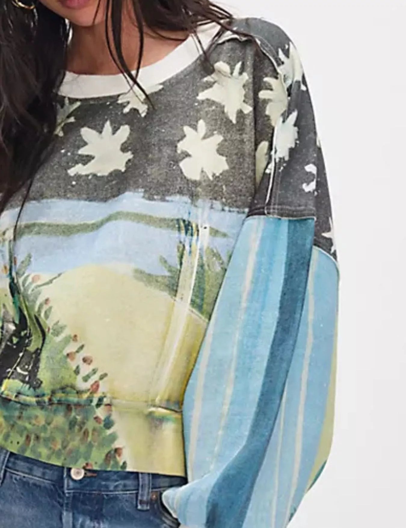 Printed Round Neck Dropped Shoulder Sweatshirt | Sweatshirts Daverri Fashions
