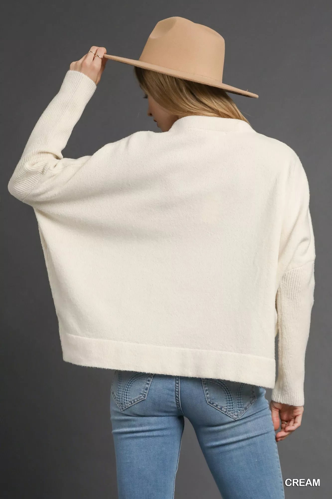 Umgee V-Neck Sweater with Wide Trim Detail | Daverri Fashions