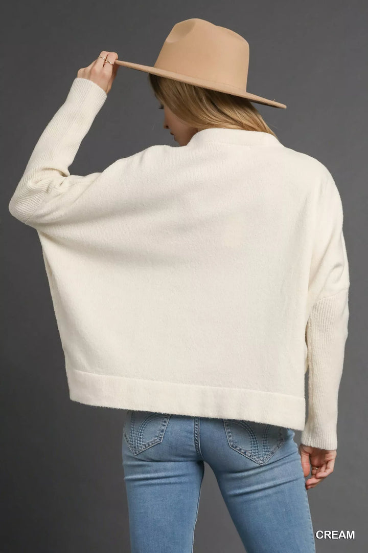 Umgee V-Neck Sweater with Wide Trim Detail | Daverri Fashions