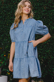 ODDI Washed Tiered Mini Denim Dress | Mini Dresses Daverri Fashions