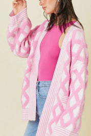 Geometric Open Front Long Sleeve Cardigan | Cardigans Daverri Fashions