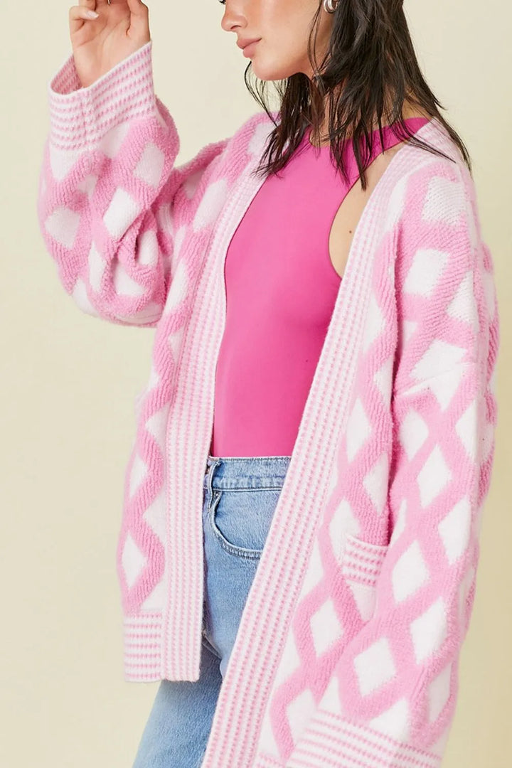Geometric Open Front Long Sleeve Cardigan | Cardigans Daverri Fashions