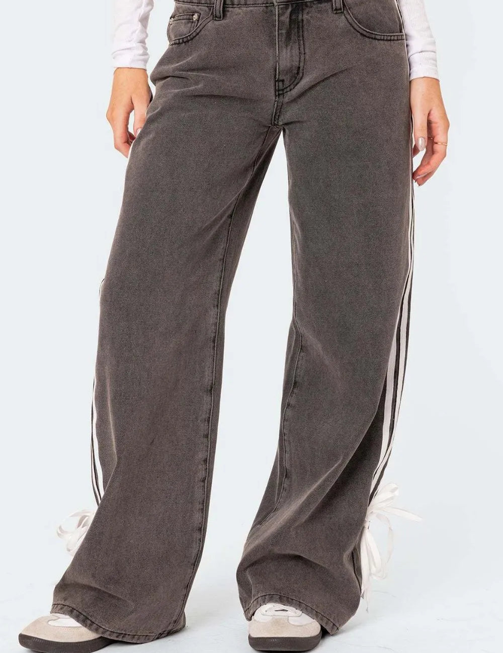 Mocha Side Striped Loose Fit Jeans | Jeans Daverri Fashions