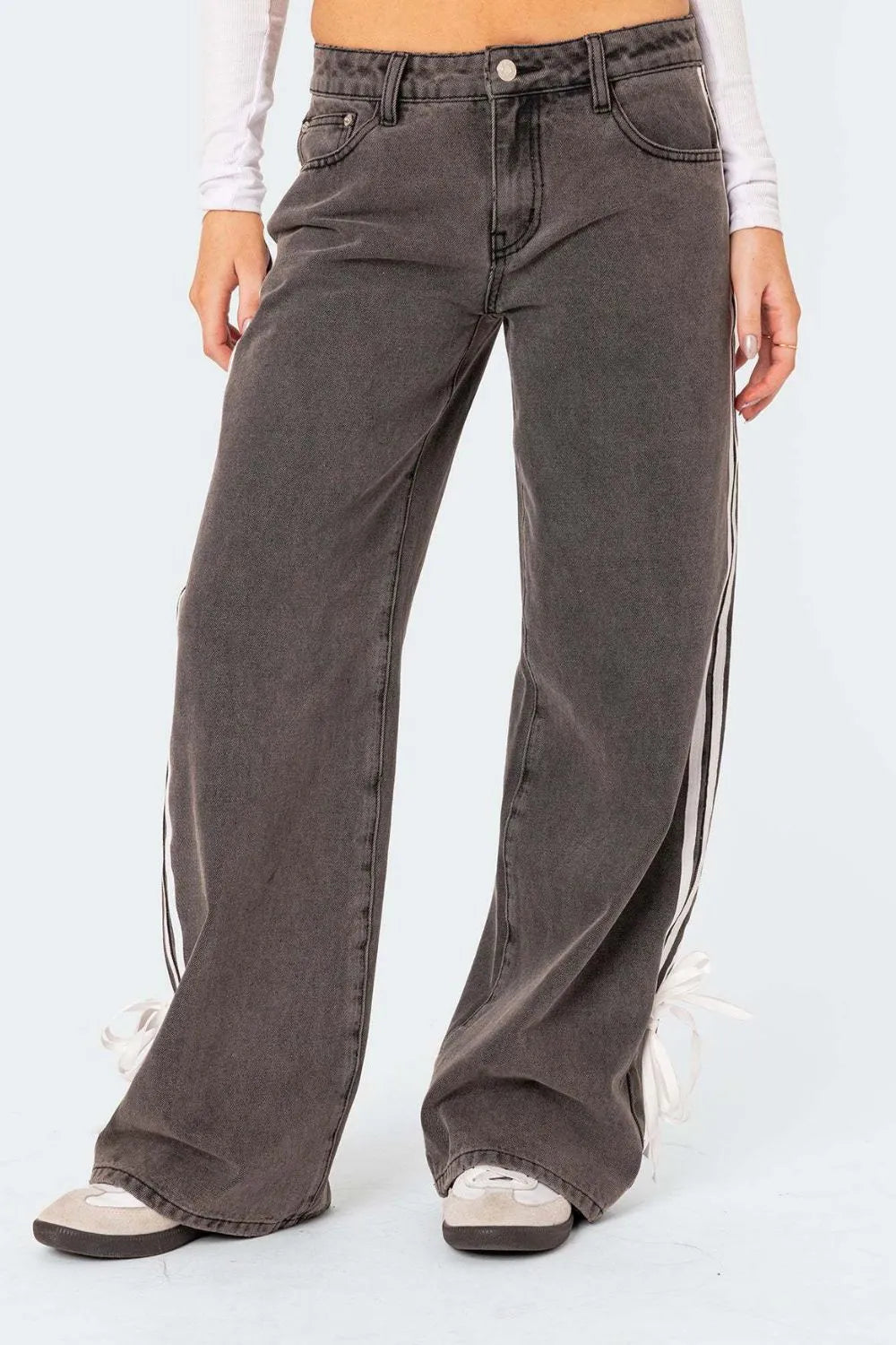 Mocha Side Striped Loose Fit Jeans | Jeans Daverri Fashions