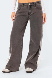 Mocha Side Striped Loose Fit Jeans | Jeans Daverri Fashions