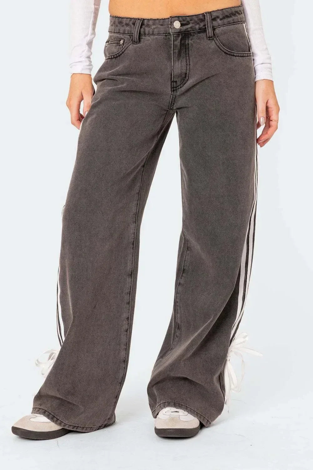 Side Striped Loose Fit Jeans - DAVERRI FASHIONS