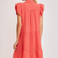 Umgee Johnny Collar Ruffle Cap Sleeve Tiered Dress Knee Length Dresses