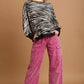 Umgee Zebra Striped Fleece Pullover Sweater Shirt - DAVERRI FASHIONS