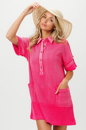 FUCHSIA BiBi Dip Dye Mineral Washed Knit Dress | Daverri Fashions