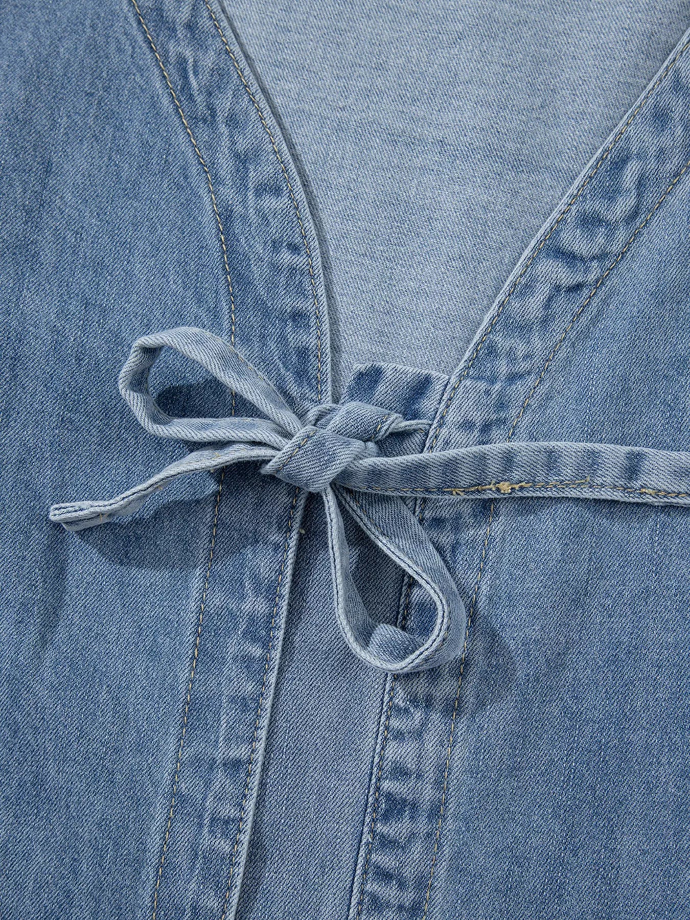 Tied Front Puff Sleeve Denim Top | Tops Daverri Fashions