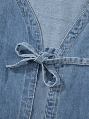 Tied Front Puff Sleeve Denim Top | Tops Daverri Fashions
