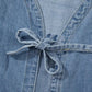 Tied Front Puff Sleeve Denim Top - DAVERRI FASHIONS