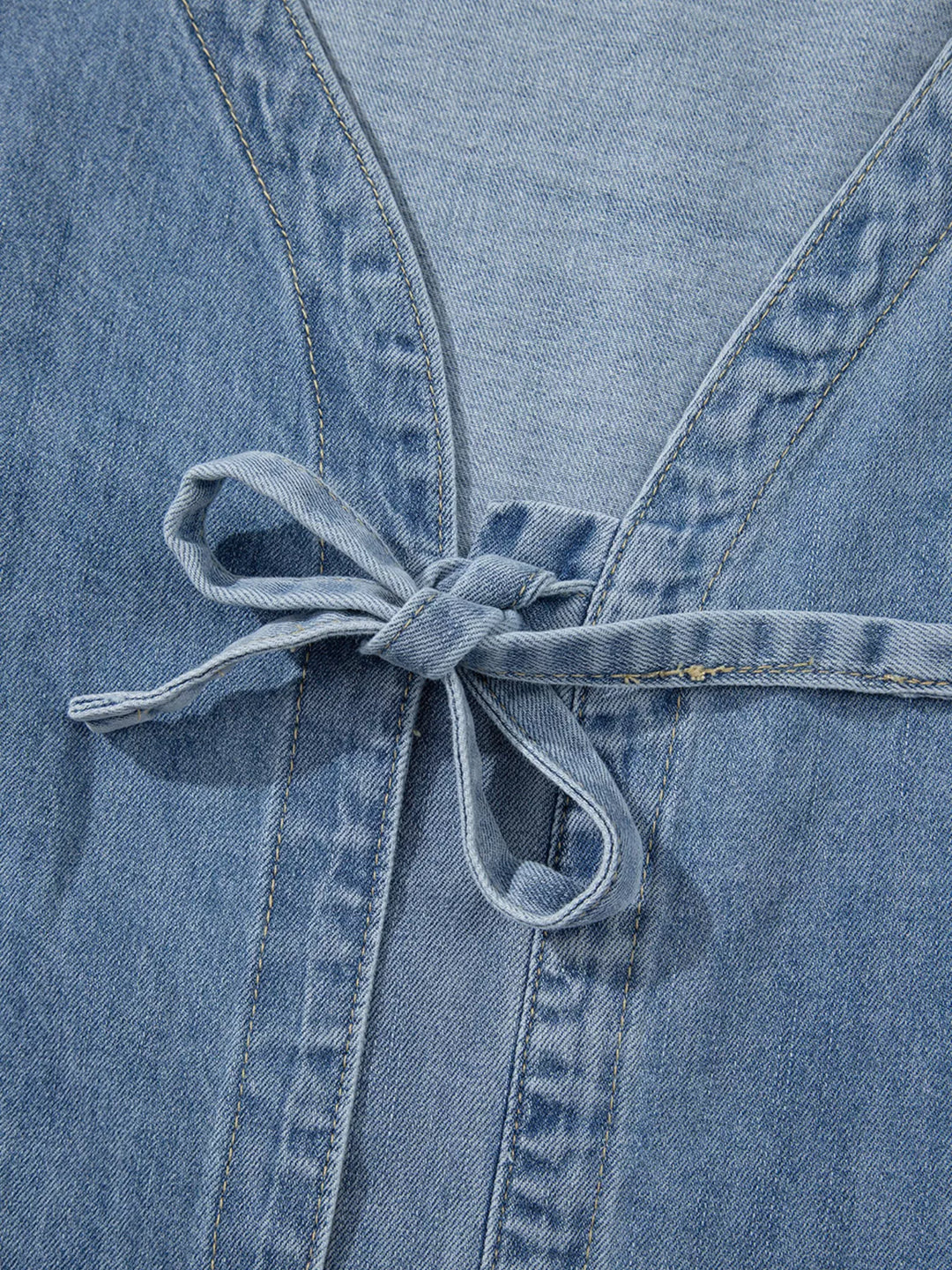 Tied Front Puff Sleeve Denim Top | Tops Daverri Fashions