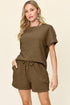 Double Take Full Size Texture Short Sleeve T-Shirt and Drawstring Shorts Set Chestnut Outfit Sets