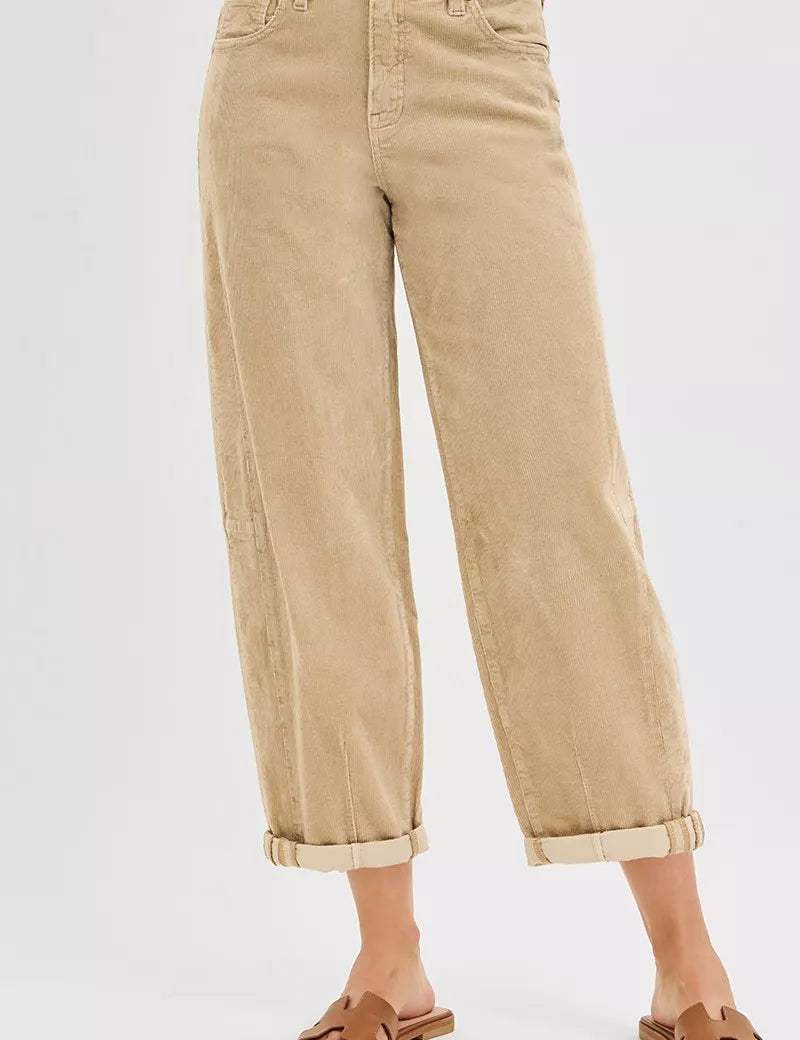 TAN RISEN High Rise Crop Barrel Cordurory Pants | Daverri Fashions