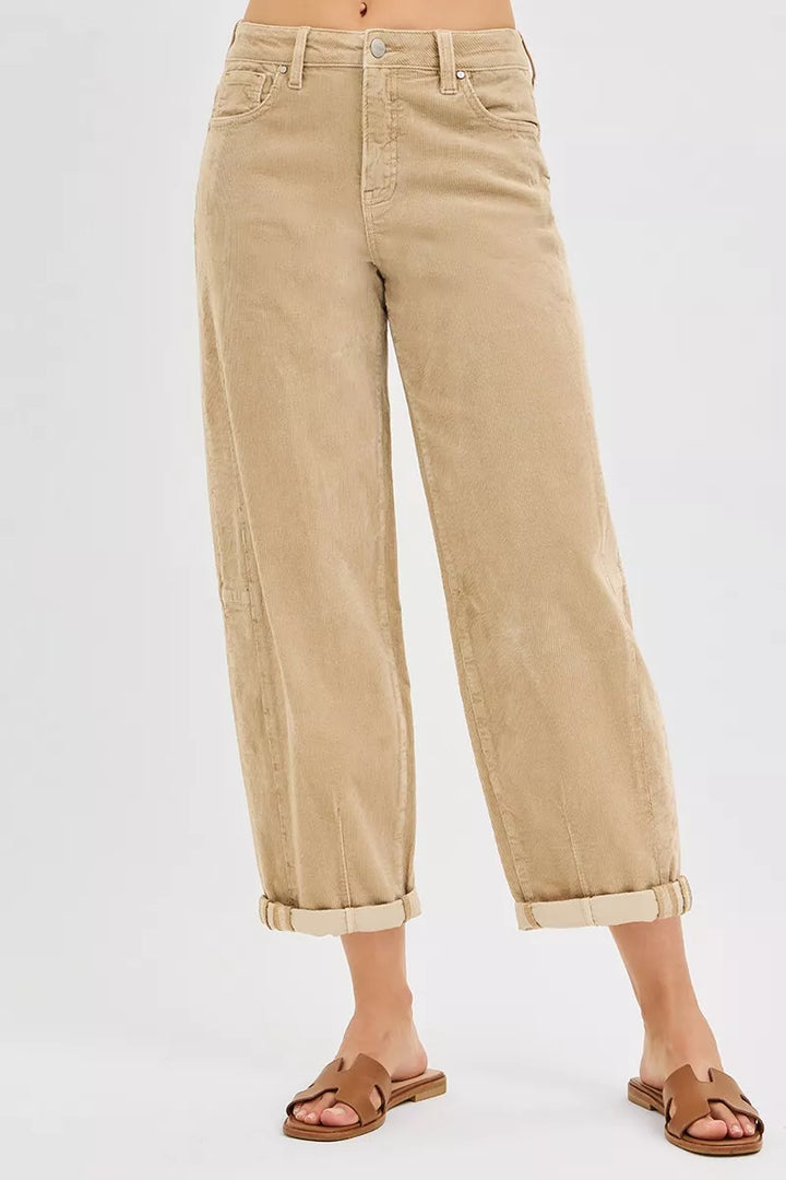 TAN RISEN High Rise Crop Barrel Cordurory Pants | Daverri Fashions