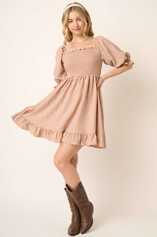 Mittoshop Smocked Ruffled Hem Half Sleeve Mini Dress Mini Dresses