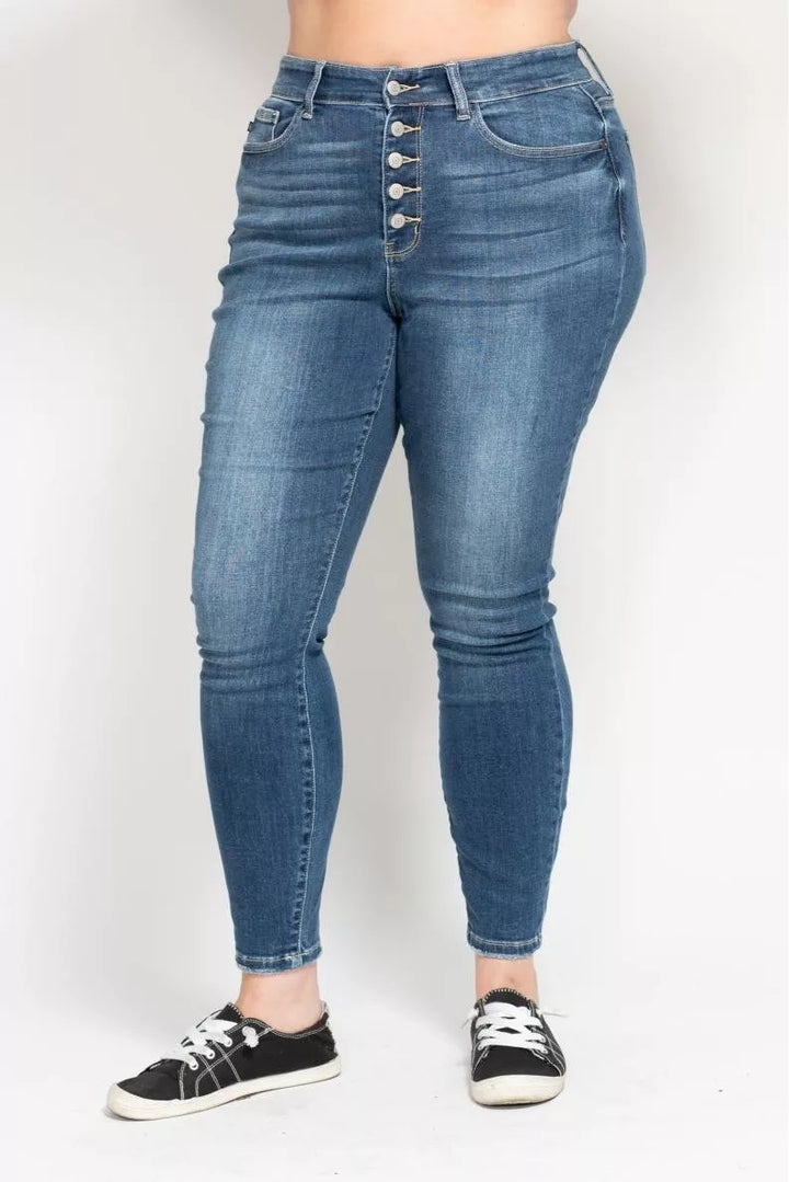 Judy Blue Full Size High Rise Button Fly Skinny Jeans Plus Size | Jeans Daverri Fashions