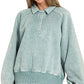 Zenana Acid Wash Fleece Collared Sweatshirt - DAVERRI FASHIONS