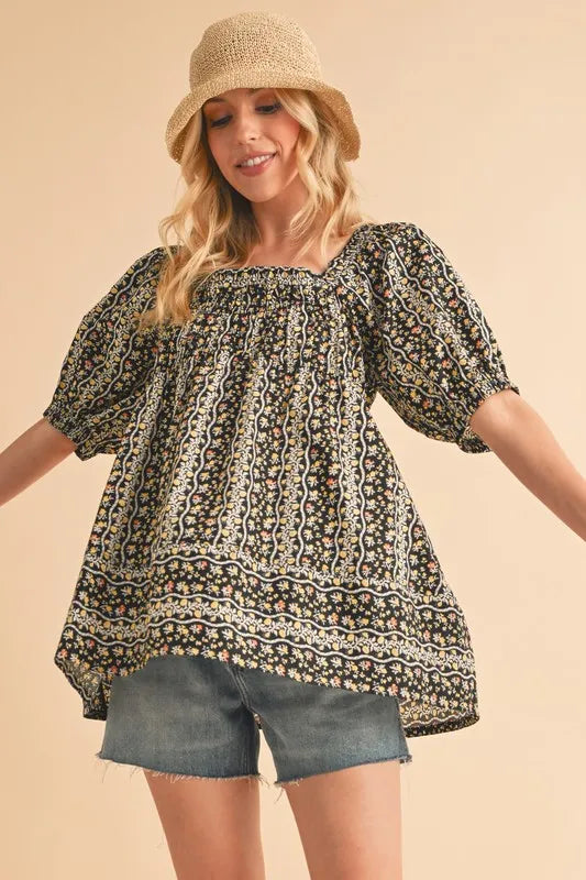 Aemi+Co Floral Short Sleeve Babydoll Top