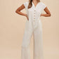 Annie Wear Button Detail Wide Leg Jumpsuit with Pockets Cream