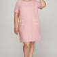 She + Sky Pink Short Sleeve Pearl Studded Trim Knit Tweed Dress Mini Dresses