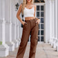 Daverri High-Waisted Cargo Jeans in brown with pockets and relaxed fit