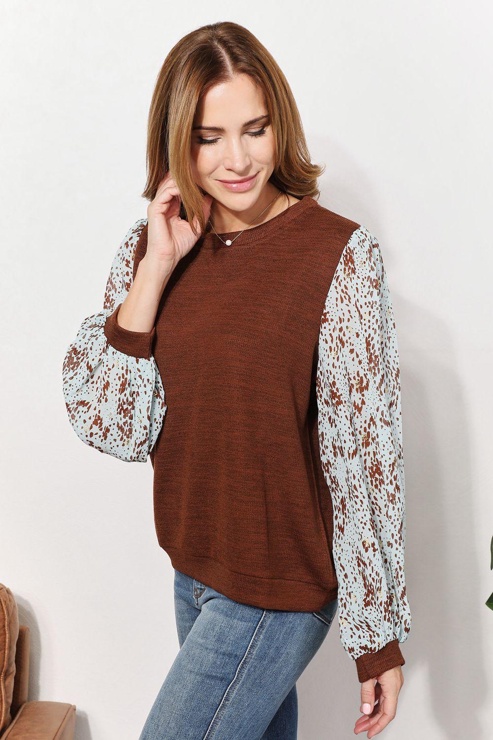 And The Why Full Size Foil Printed Sleeve Top | Tops Daverri Fashions