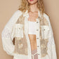 POL Eyelet Flower Pearl Detail Lace Patchwork Shirt Mocha Cream