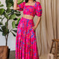 Vibrant pink Davi & Dani printed smocking ruffled maxi skirt set