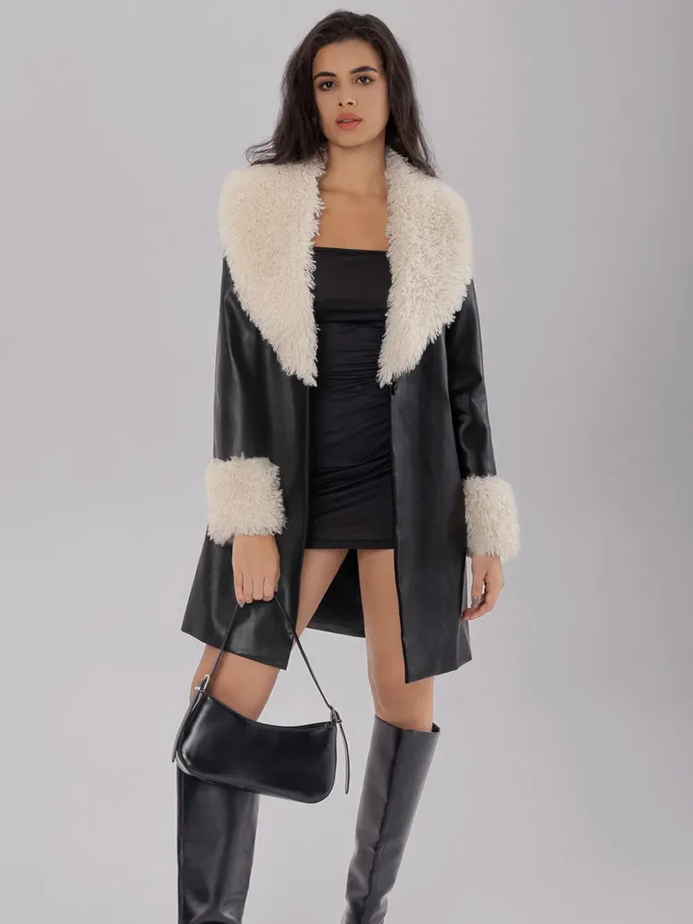 Fuzzy Long Sleeve Longline Coat - DAVERRI FASHIONS