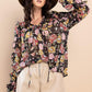 Ces Femme Ruffle Trim Long Sleeve Floral Blouse - DAVERRI FASHIONS
