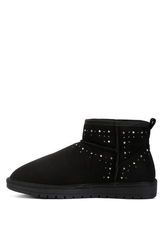 Winifred Rhinestone Embellished Fur Lined Boots | Boots Daverri Fashions