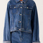 Daverri button down cropped oversized denim jacket, medium-wash blue