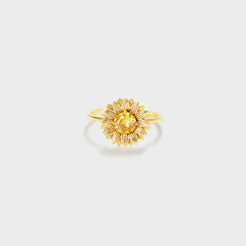 Gold Sunflower Zircon 925 Sterling Silver Ring | Rings Daverri Fashions