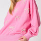 Pearl Embellished Bow Long Sleeve Sweatshirt - DAVERRI FASHIONS