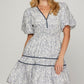 She + Sky Full Size Printed V-Neck Puff Sleeve Tiered Dress Plus Size Deep Teal
