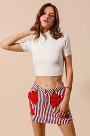 SO ME Contrast Bow Knot Pocket Fourth Of July Denim Skirt | Denim Skirts Daverri Fashions