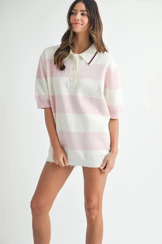 MABLE Oversized Stripe Polo Collar Sweater Sweaters