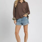 Umgee Half Button Blouse with Leopard Print Trim - DAVERRI FASHIONS