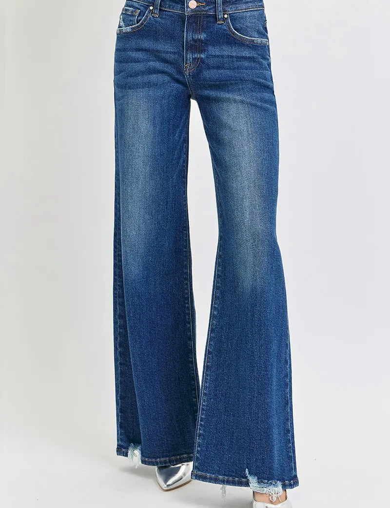 DARK RISEN Full Size Mid Rise Wide Jeans | Jeans Daverri Fashions