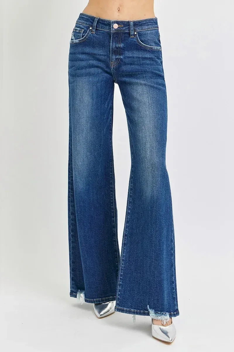 RISEN Full Size Mid Rise Wide Jeans - DAVERRI FASHIONS